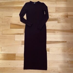 ❤️ Burgundy Long Sleeve Bodycon Maxi Dress Minimal Sleek Basic